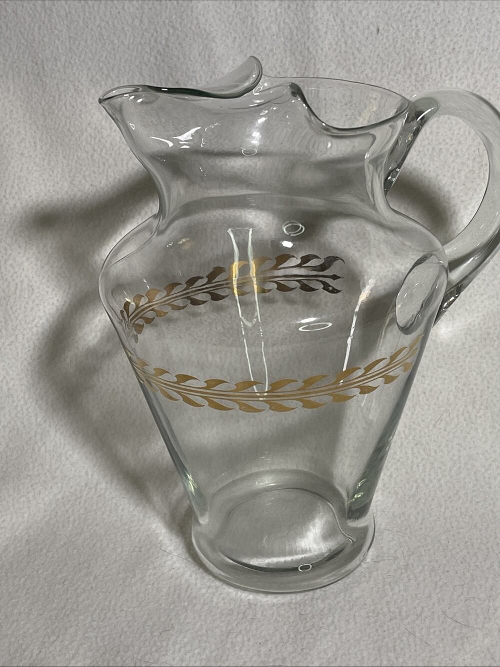 Vintage Gold Wreath 64oz Ice Lip Glass Pitcher